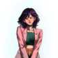 Personaje de cabello morado con color, iluminación y sombras